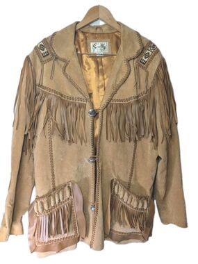 Scully Leather Jacket STYLE 758 Western Fringe Beads Buck Tan Men Size 46 Cowboy